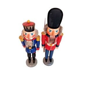 Vintage Erzgebirge German Wooden Nutcracker Soldier Pair 17" & 13" DDR